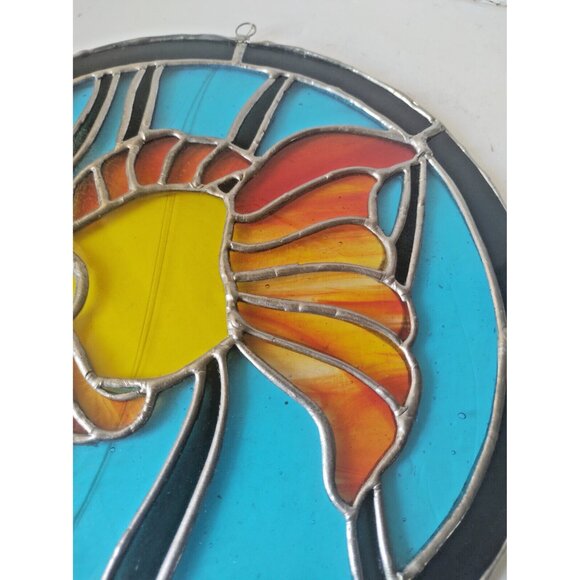 Vintage Hand Made Stained Glass Window Hanging 10" Diameter Angelfish - Picture 5 of 13